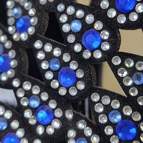 WOMENS Size 9 Blue Silver Black Sandals Peacock Motif Slippers Flats Shoes - NEW - Picture 5 of 13